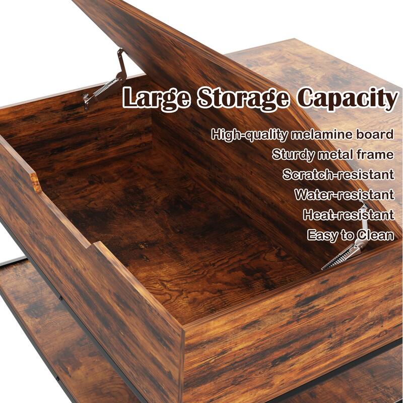 Modern Flip-Top Coffee Table‌ – Dark Walnut & Black Metal Frame, 31.5" Lift-Top with Hidden Storage, Easy Assembly