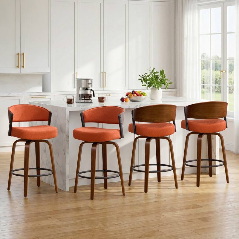 Upholstered Swivel Counter Height Bar Stool with Curved Back and Bentwood Frame - 37.2"H x 19.1"W x 20.5"D