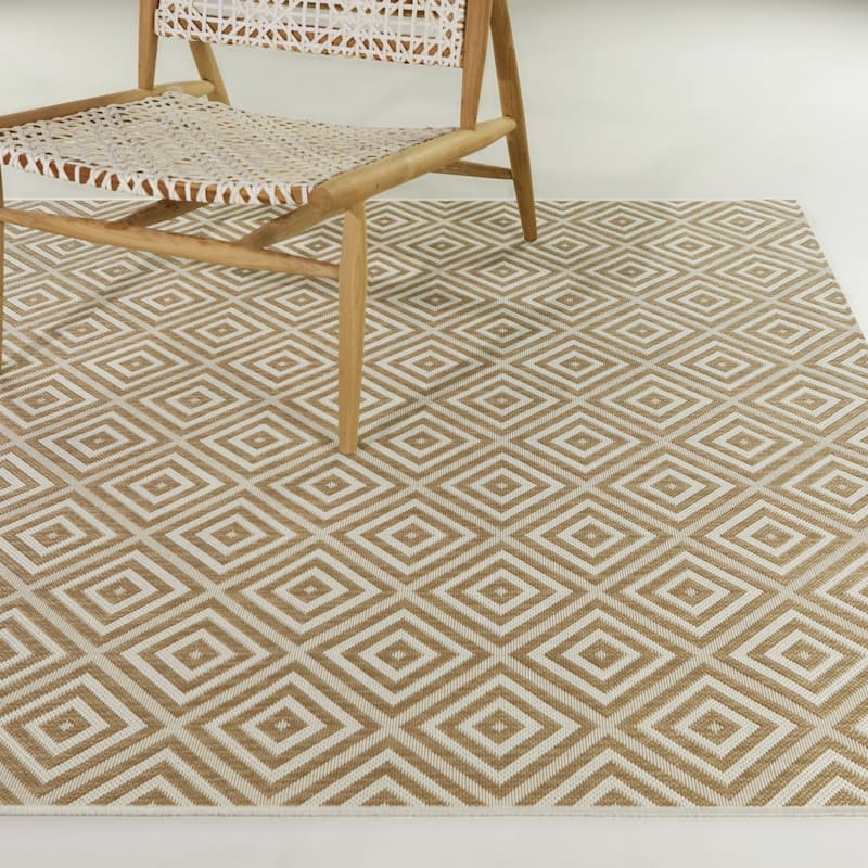 Amador Geometric Indoor/Outdoor Area Rug - 7'10" x 10' - Tan