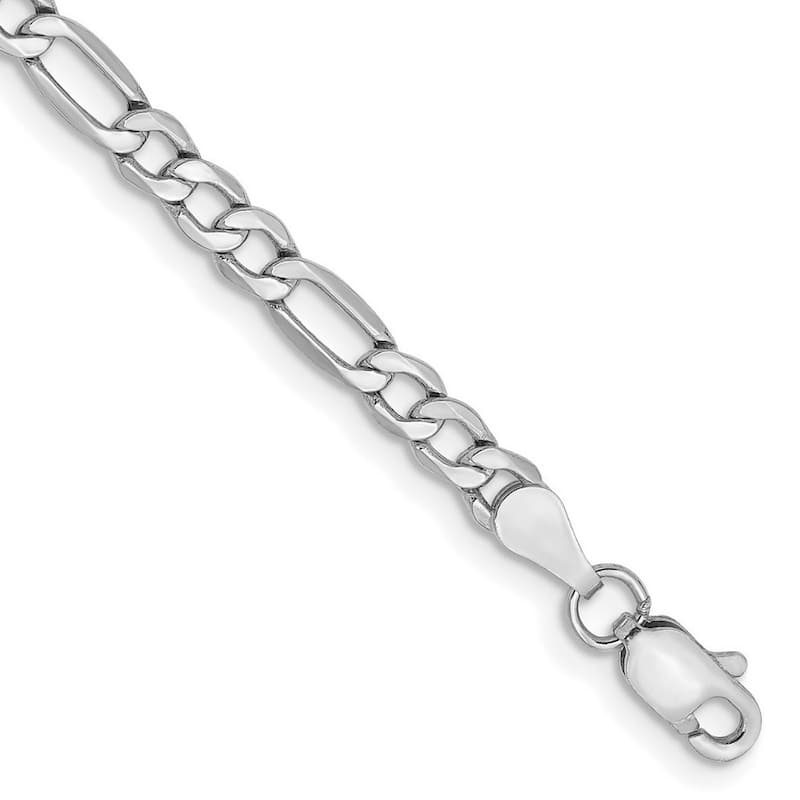 Curata 14k White Gold 3.5mm Semi-solid Figaro Chain Bracelet - 7 Inch