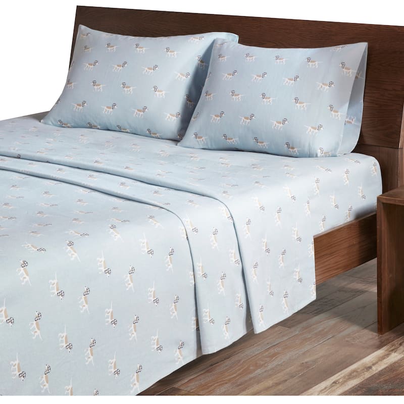 Woolrich Cotton Flannel Sheet Set - Twin - blue dog