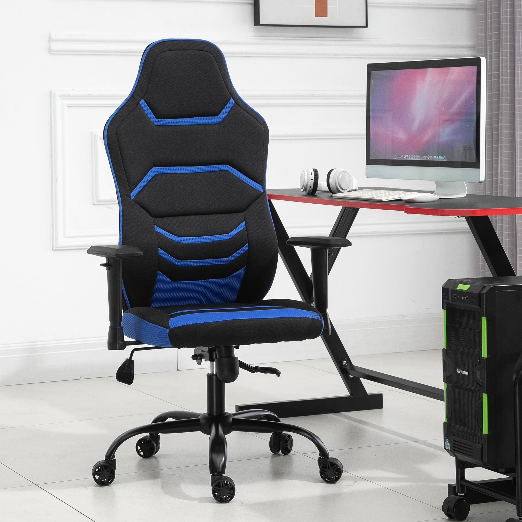 vinsetto high back racing style gaming office chair home computer task seat on wheels tilt adjustable armrest