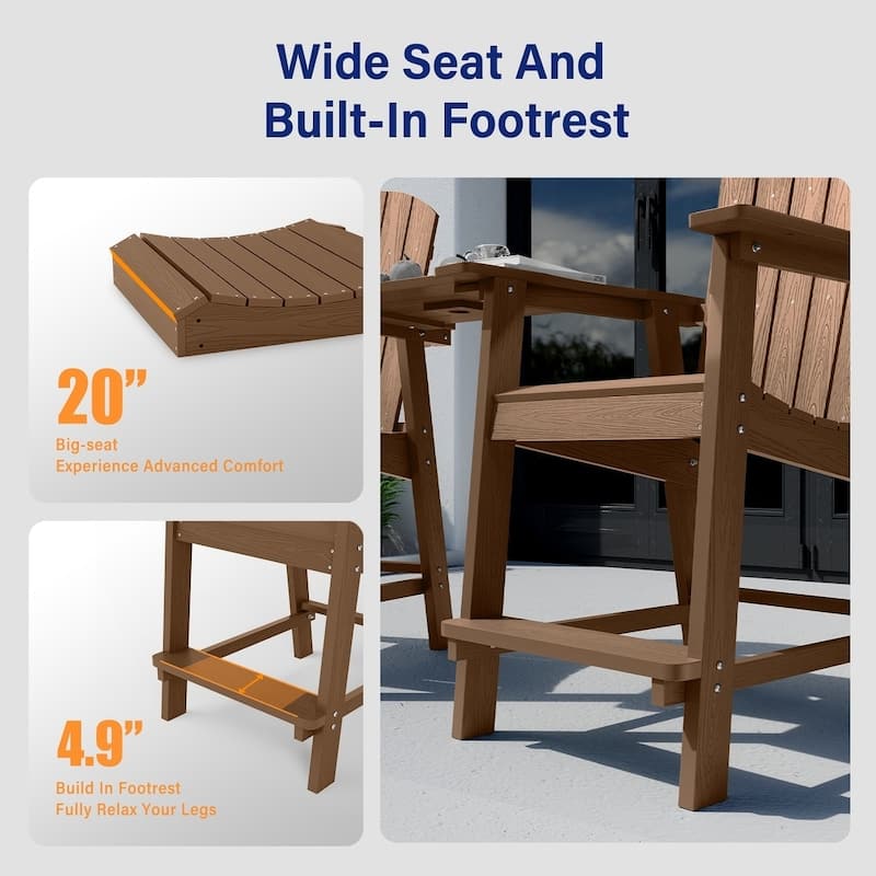 WINSOON Tall Adirondack Chair Piece of 3, Balcony Chair with Connecting Table