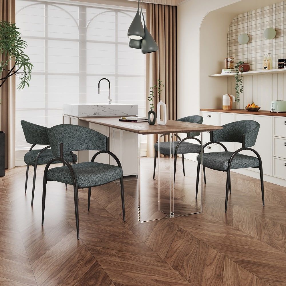 Dining Chairs Set of 2, Ergonomic Kitchen Side Chairs, Upholstered Armchairs with Curved Backrest & Metal Legs