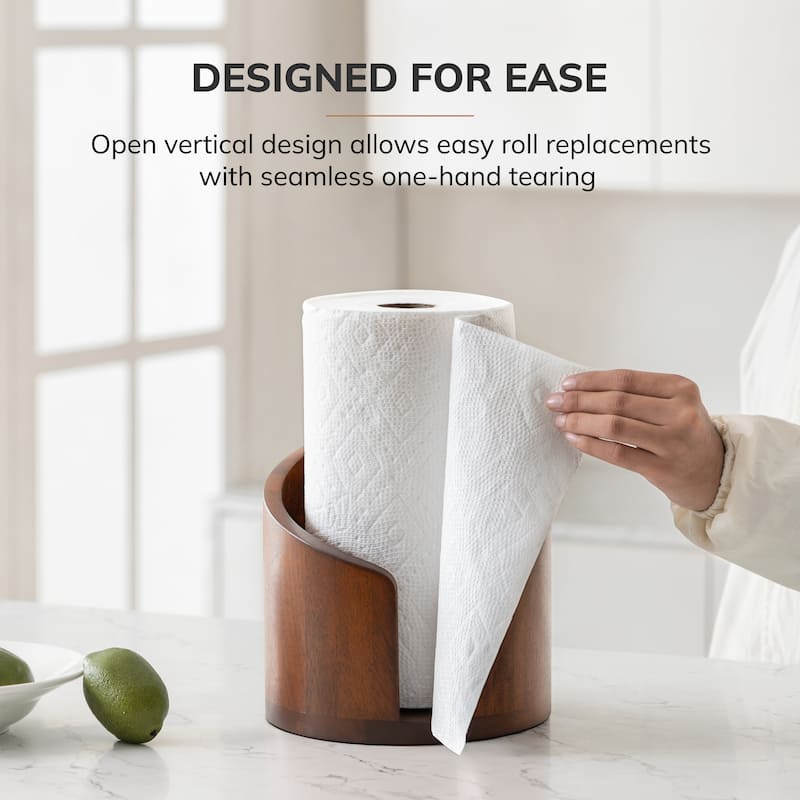 Jani Paper Towel Holder Countertop with Mango Wood Round Base and Iron Holder