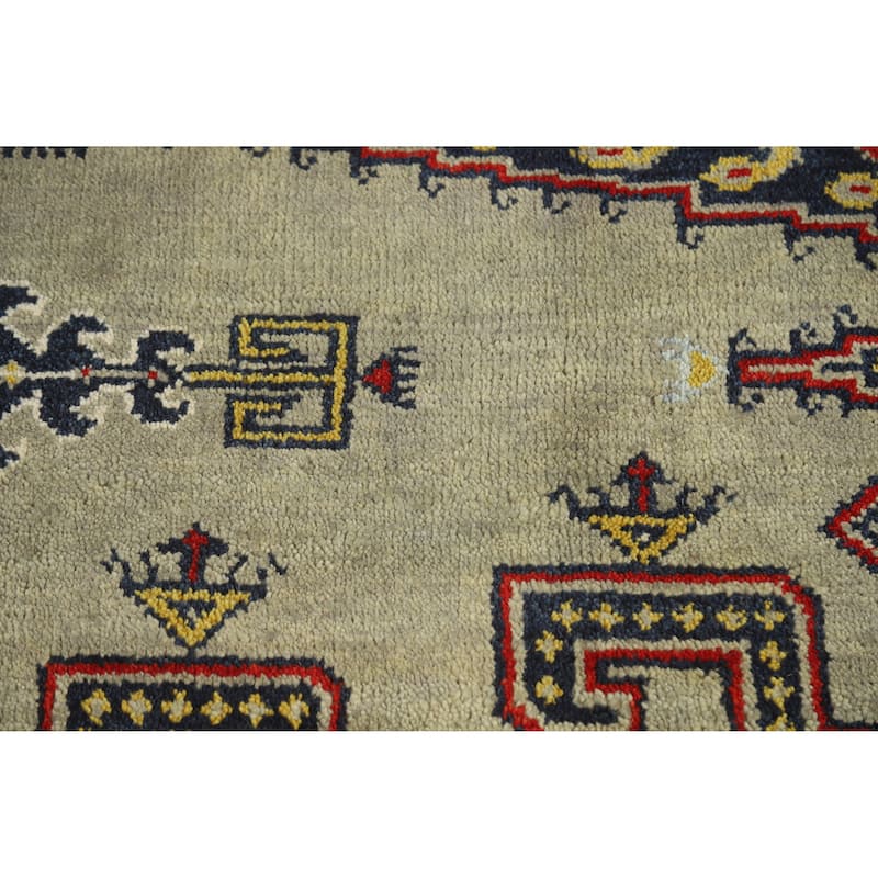 Green Geometric Viss Indian Area Rug Hand-Knotted Wool Carpet - 8'7" x 11'9"