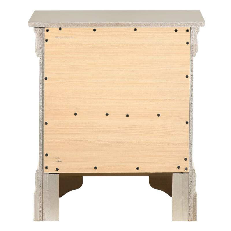 2-Drawer Silver Champagne Nightstand with English Dovetail Drawers, 24 Inch Durable Wood Bedside Table