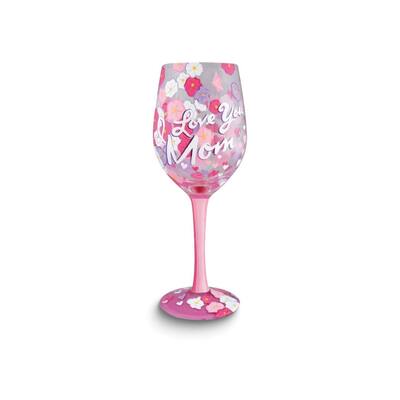 Curata I Love You Mom Hand-Painted Wine Glass