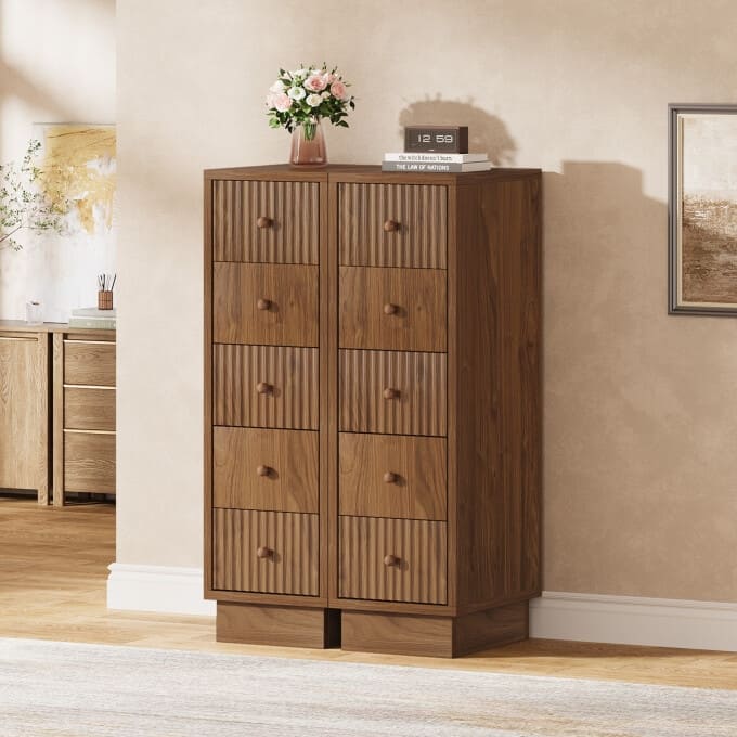 39.4" 5-Drawer Dresser Chest, Tall Narrow Storage Cabinet For Bedroom