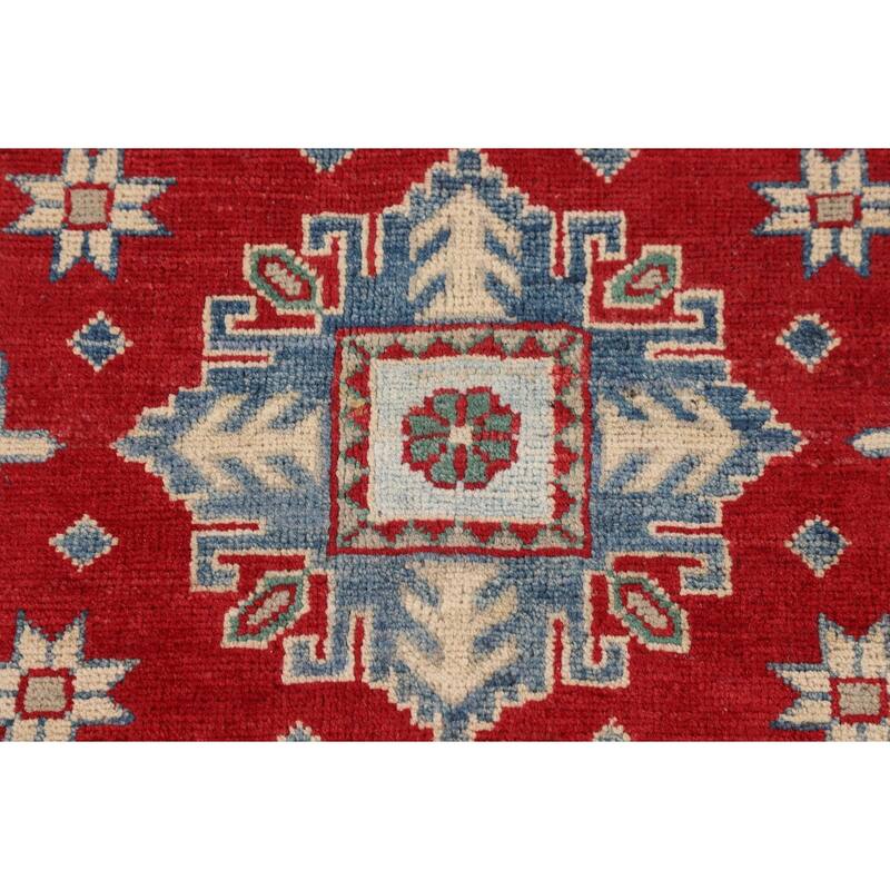 Geometric Kazak Oriental Area Rug Hand-Knotted Wool Carpet - 6'7" x 9'5"