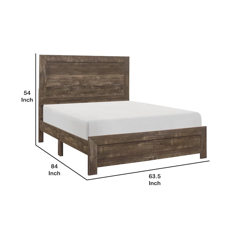 Rustic Panel Design Wooden Queen Size Bed with Block Legs Support, Brown