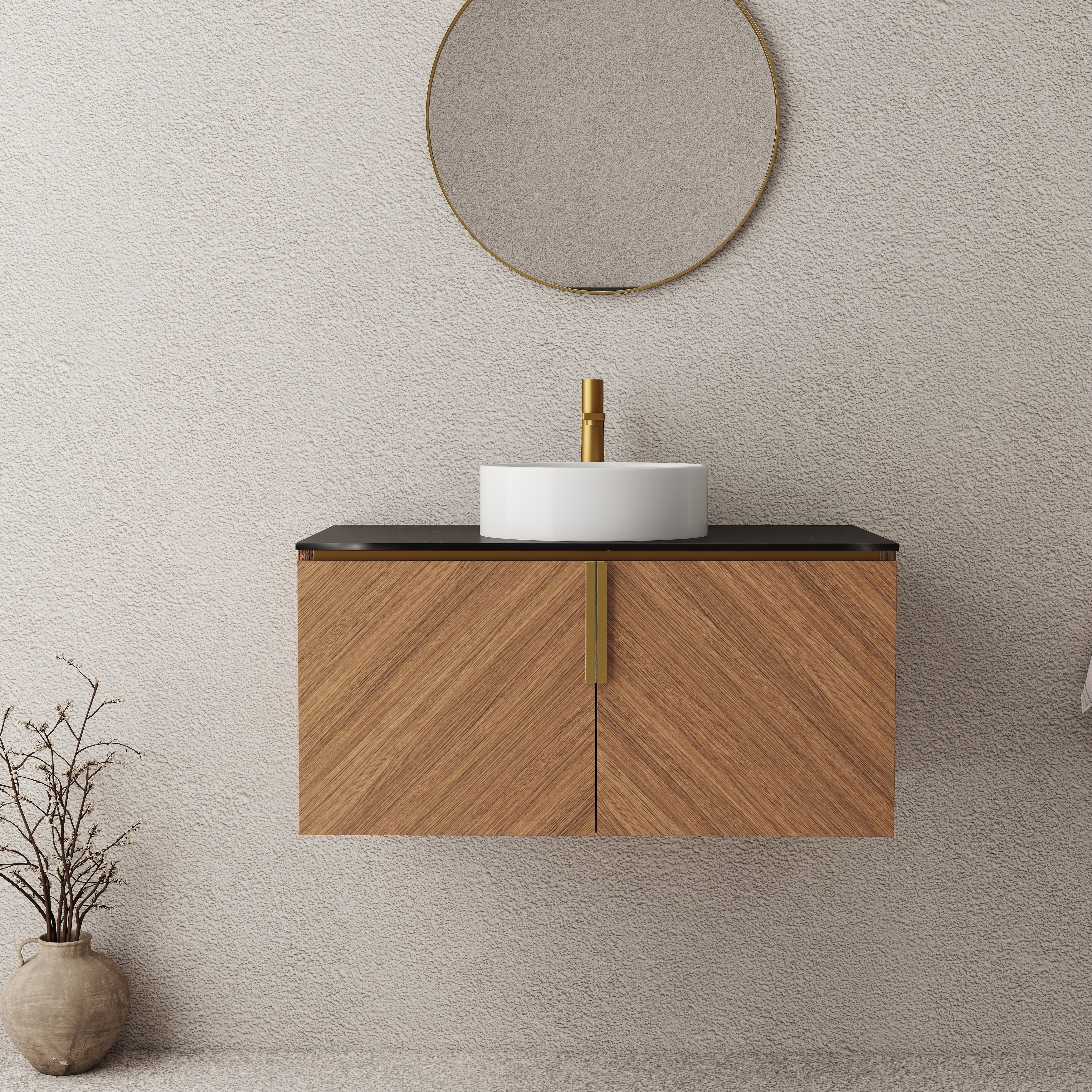 36" Bathroom Vanity with Sink, Wall-Mounted Bathroom Storage Cabinet with Double Doors