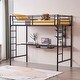 preview thumbnail 1 of 13, Black Metal Bed Frame With Table Shelf Elevated Bed Iron Bed - (78 x 38.5 x 71.7)"(L x W x H) Black