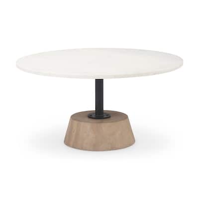 Maxwell White Marble Top With Light Brown Solid Wood Base Round Coffee Table