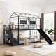 preview thumbnail 1 of 5, Metal Bunk Bed with Slide for Kids, Twin Over Twin Bunk Beds with Storage Stairs, Floor Bunk Bed Frame with Roof & Guardrails Black - Twin