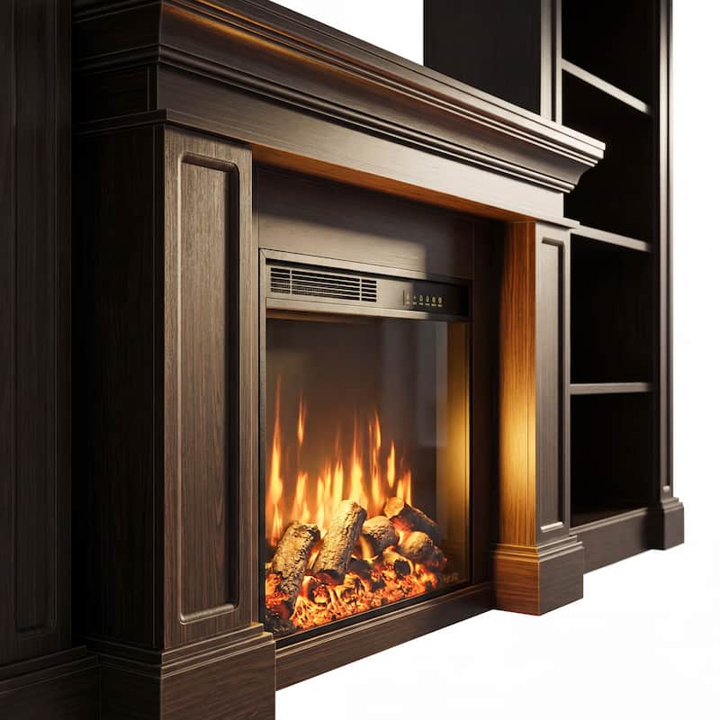 Electric Fireplace Mantel with Bookshelves, 115.5" Entertainment Center with Built-in Shelving