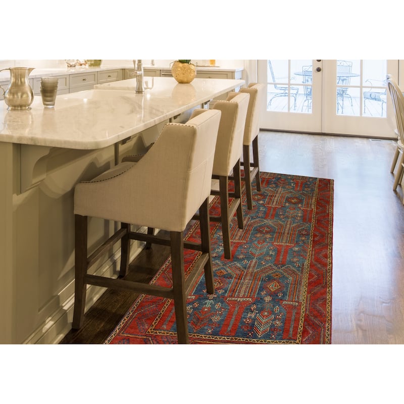 Fine Vintage Distressed Maryanne Navy/Red Rug - 3'6" x 6'11"