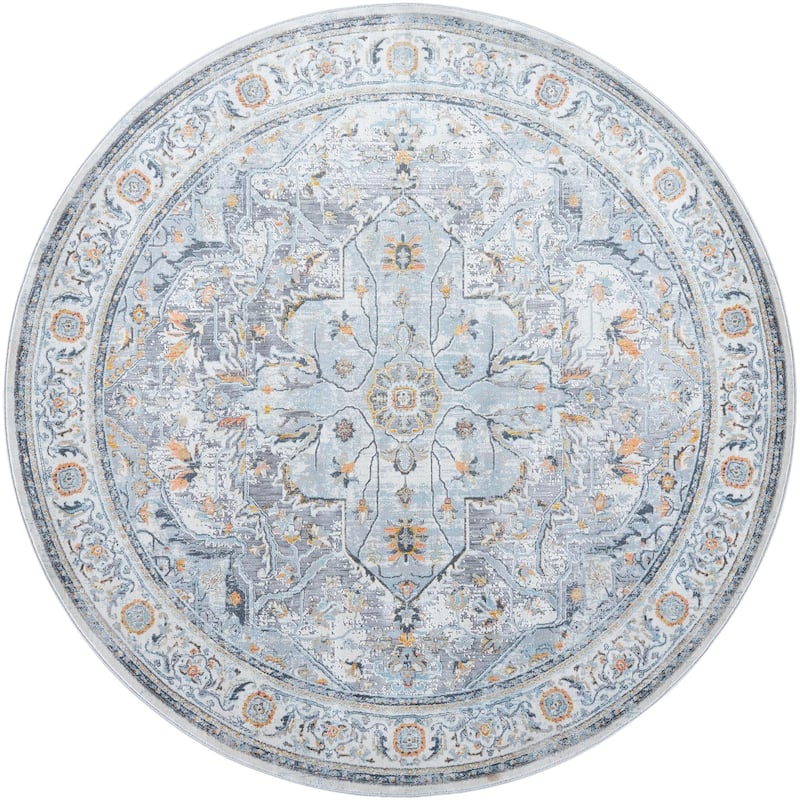 Livabliss Hassler Traditional Medallion Area Rug - Light Grey/Blue - 7'10" x 7'10" Round