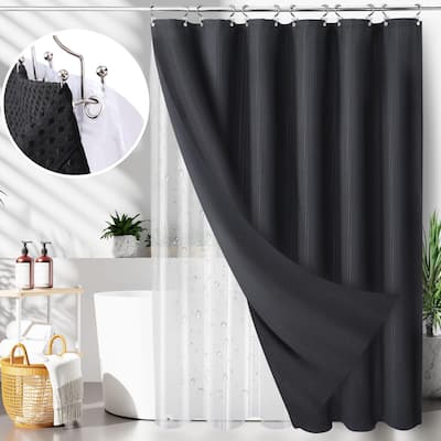 No Hooks Waffle Shower Curtain, 71x74, White, Snap-in Liner