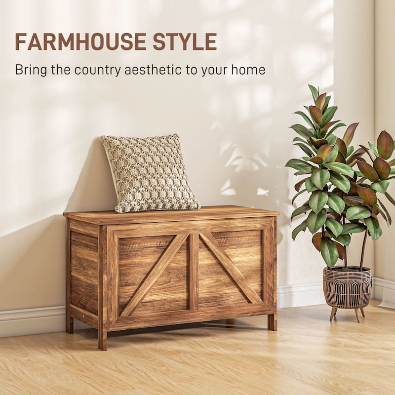HOMCOM 30" Farmhouse Storage Chest, Lift Top Box Organizer with Safety Hinge to Open Up 100° for Bedroom, Entryway, Living Room