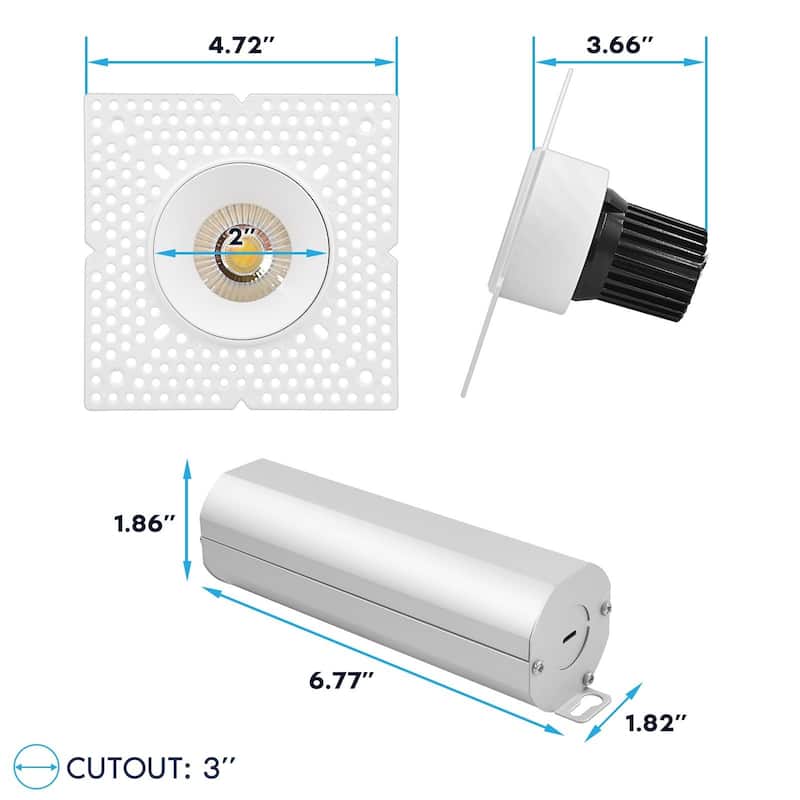 Luxrite 2" Push-n-Lock Trimless LED Recessed Light 12W 1000LM 5CCT 38° Dimmable Damp Rated IC Rated