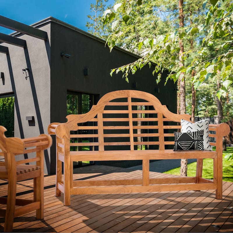 Chic Teak Lutyens Teak Wood Outdoor Garden & Patio Double Bench