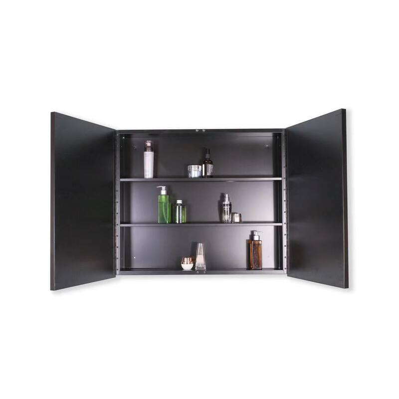 30 in. W x 26 in. H Black Framed Wall Mounted or Recessed Bathroom Medicine Cabinet with Mirror - 30" x 26"