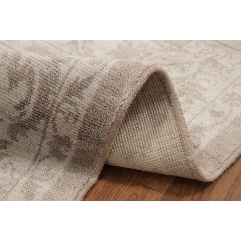 Hand Knotted Oriental Viscose Silk Carpet Modern Abstract Beige & Ivories Abstract Area Rug - 7' 4'' X 5' 3''