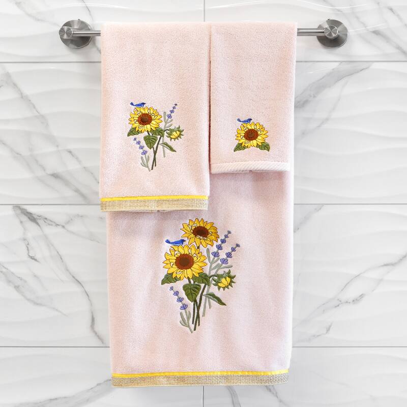 Authentic Hotel and Spa Turkish Cotton Girasol 3PC Embellished Bath and Hand Towel Set