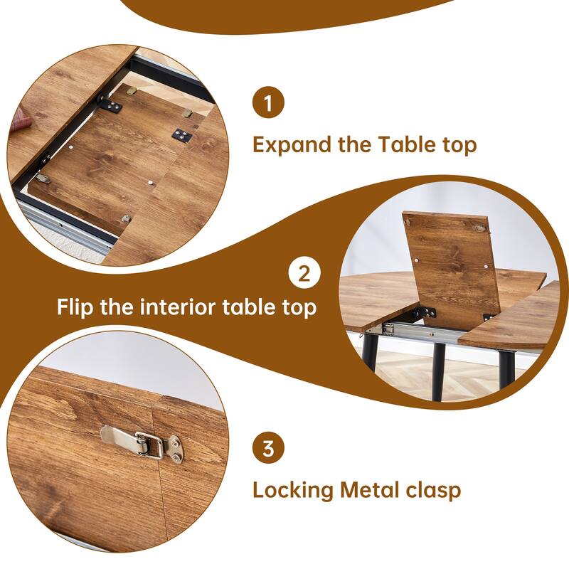 7-Piece Round Dining Set with Extendable Dining Table, Wood Kitchen Table Set with 4 Chairs for Dining Room