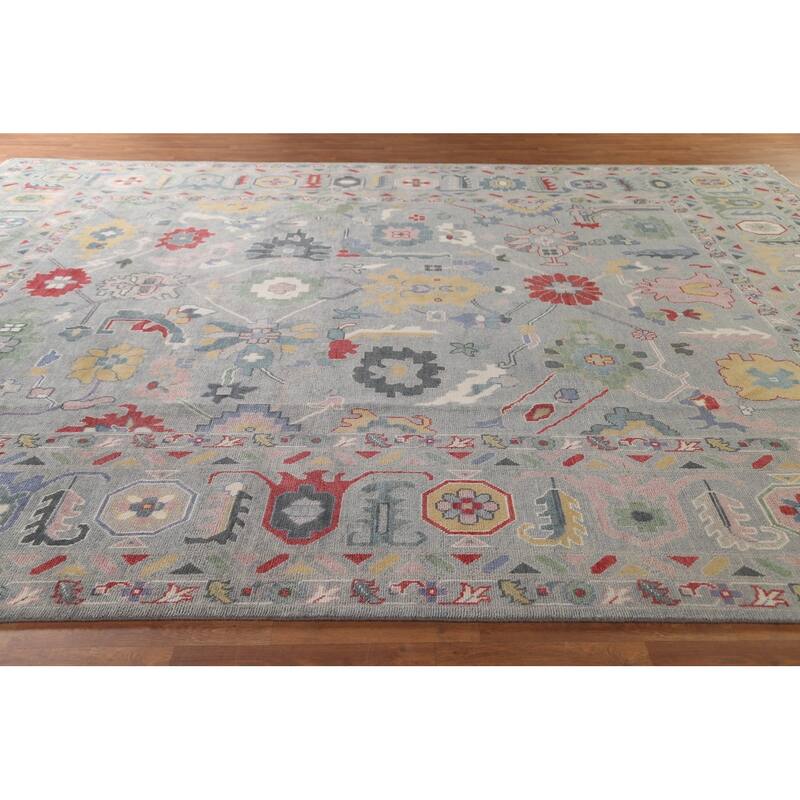 Transitional Grey Oushak Oriental Large Rug Hand-Knotted Wool Carpet - 12'1" x 14'8"
