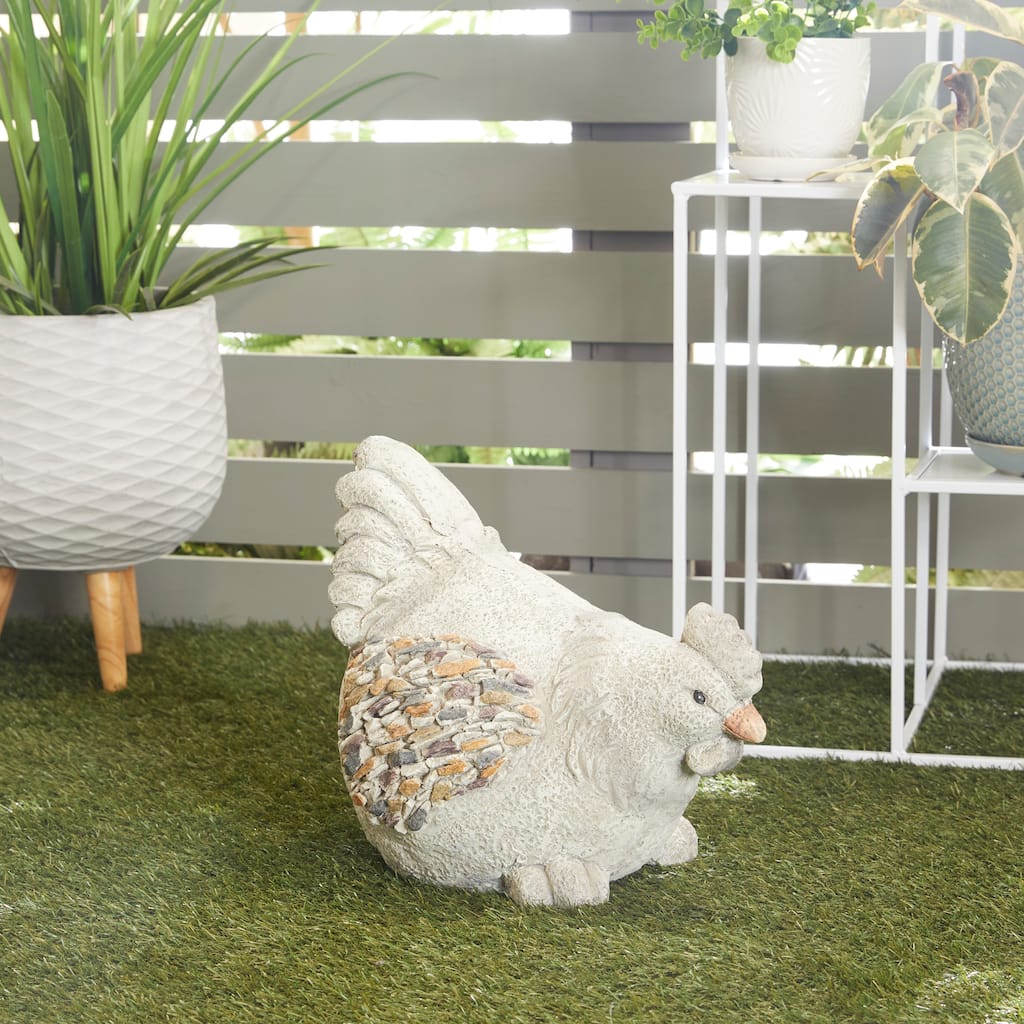 Gray Polystone Indoor Outdoor Chicken Decorative Garden Sculpture - 15 x 11 x 13