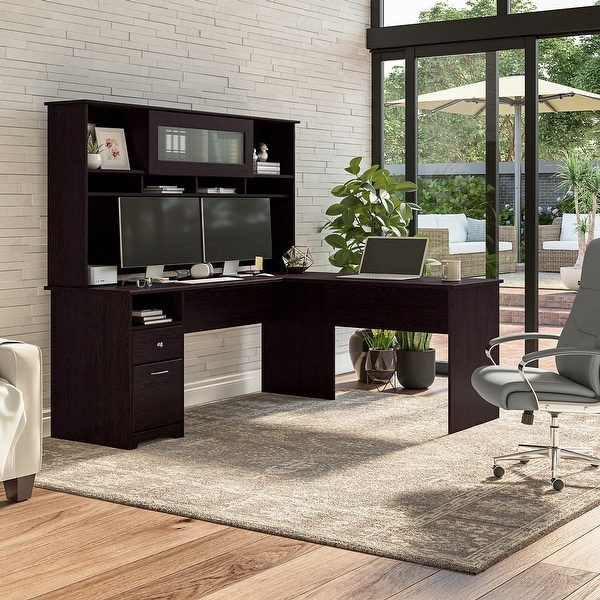 Espresso computer desk with hutch discount