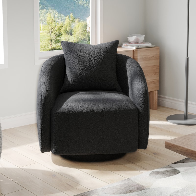 Swivel Accent Chair, Barrel Armchair with Back Pillow & Wood Frame for Living Room, Bedroom, Office