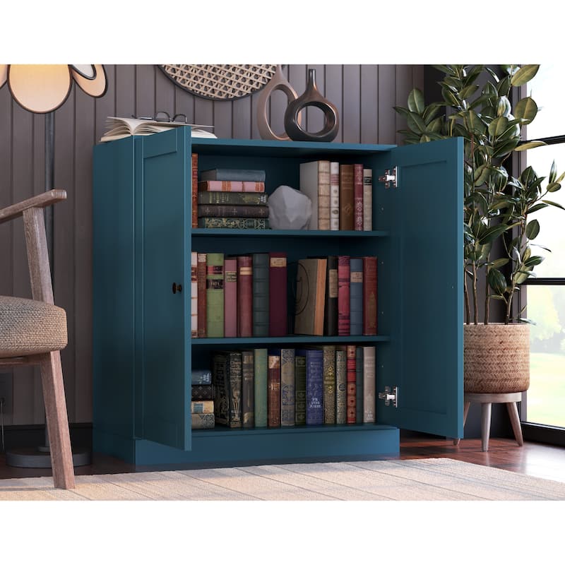 Palace Imports 100% Solid Wood 3-Shelf Bookcase with Shaker Doors and Adjustable Shelves
