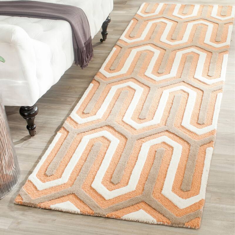 SAFAVIEH, Handmade Cambridge Faiza Modern Moroccan Wool Rug - 2'6" x 8' Runner - Orange/Grey