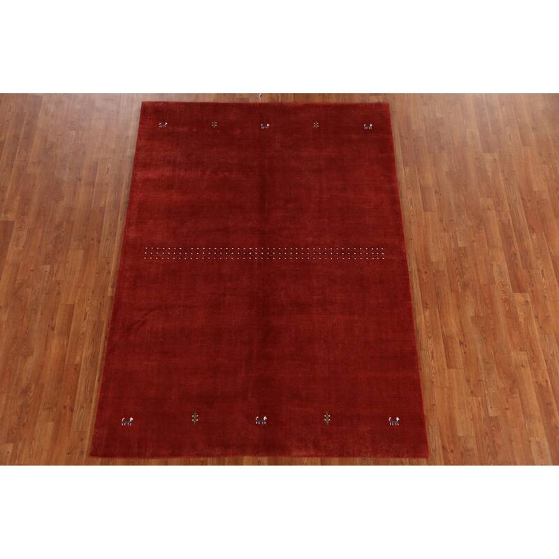 Hand Knotted Oriental 100% Wool Carpet Tribal Animal Pictorial Oranges & Rust Gabbeh Area Rug - 7' 7'' X 5' 3''