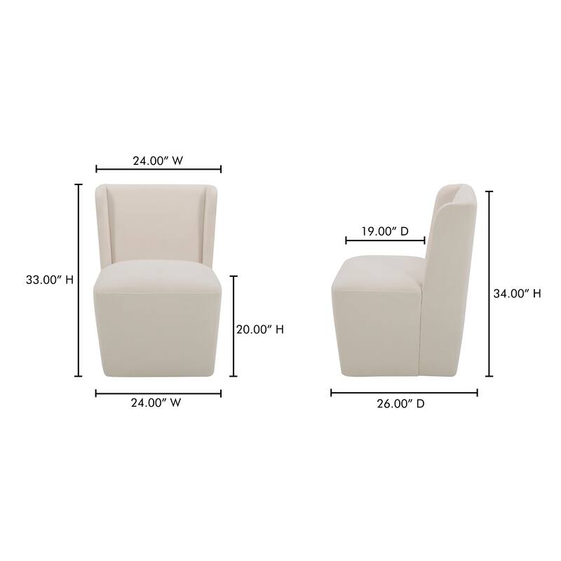 NADAAL STUDIOS Zadie Rolling Dining Chair, 360° Swivel, Polyester Upholstery, High-Density Foam Cushioning, Cream