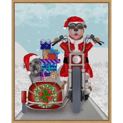 Christmas Mutts Christmas Chopper by Fab Funky (23 x 28 in.), Framed Canvas Wall Art Print - Sylvie Natural