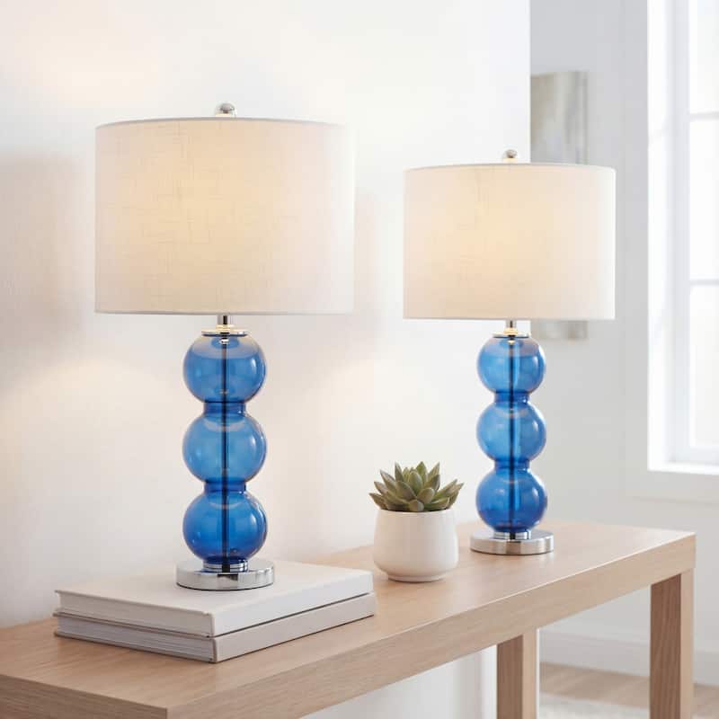 Ella 27" Glass Triple-Sphere LED Table Lamp, Mercury Silver/Chrome (Set of 2) by JONATHAN Y - Cobalt Blue