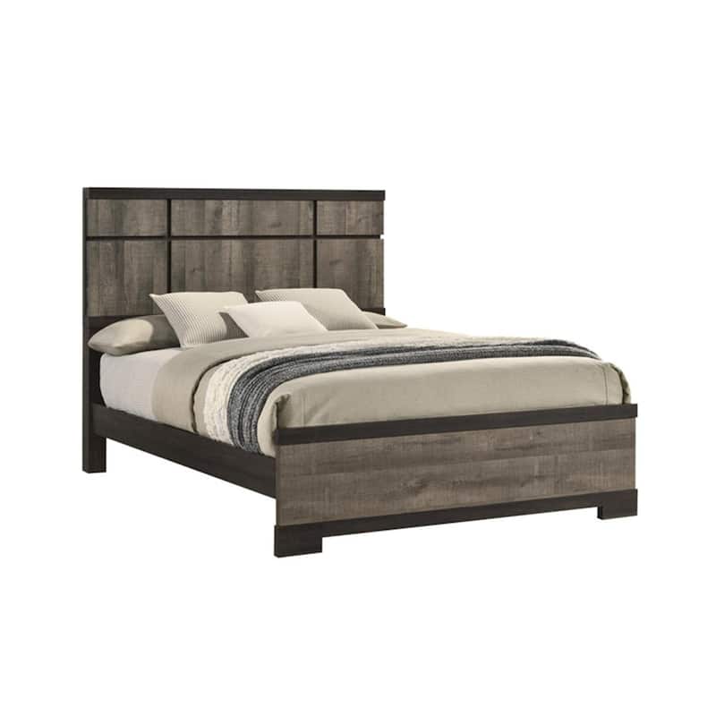 Ruthe King Panel Bed with Horizontal Trim Lines, Gray Grained Wood