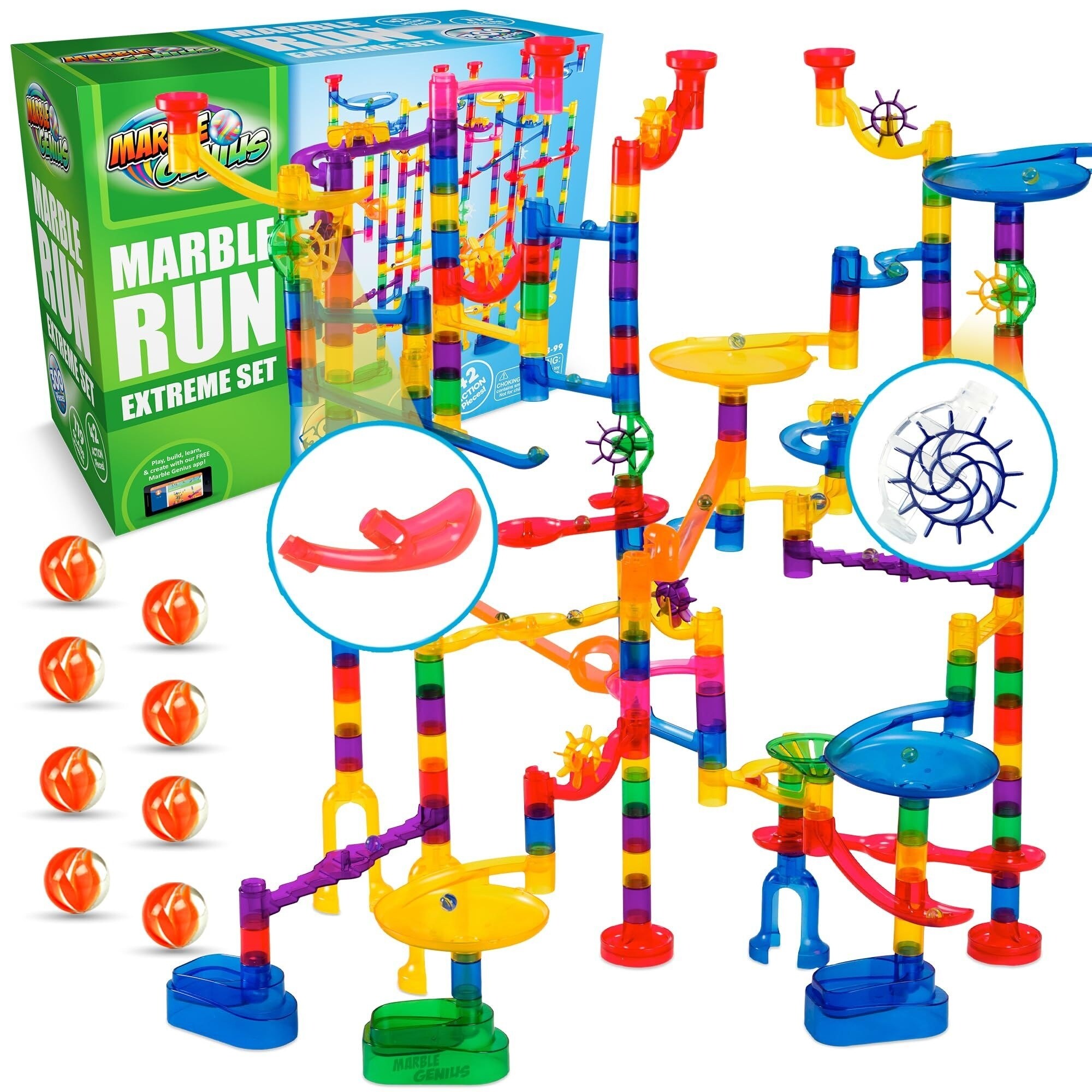 Marble Genius 300-Piece Marble Run Maze Track, Extreme Set for