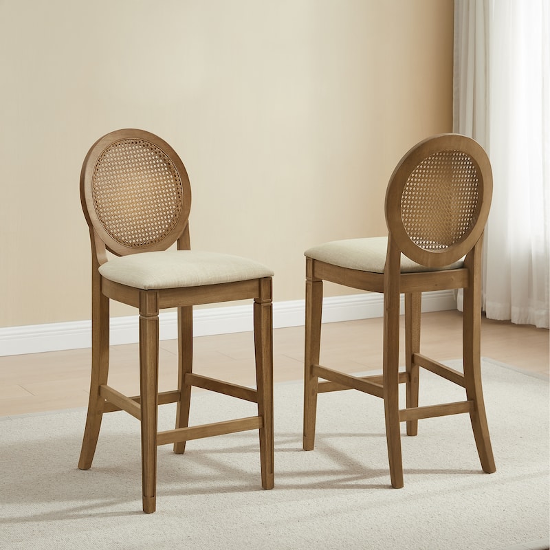 Katia 2-Piece Upholstered Cane-Back Counter Stool Set