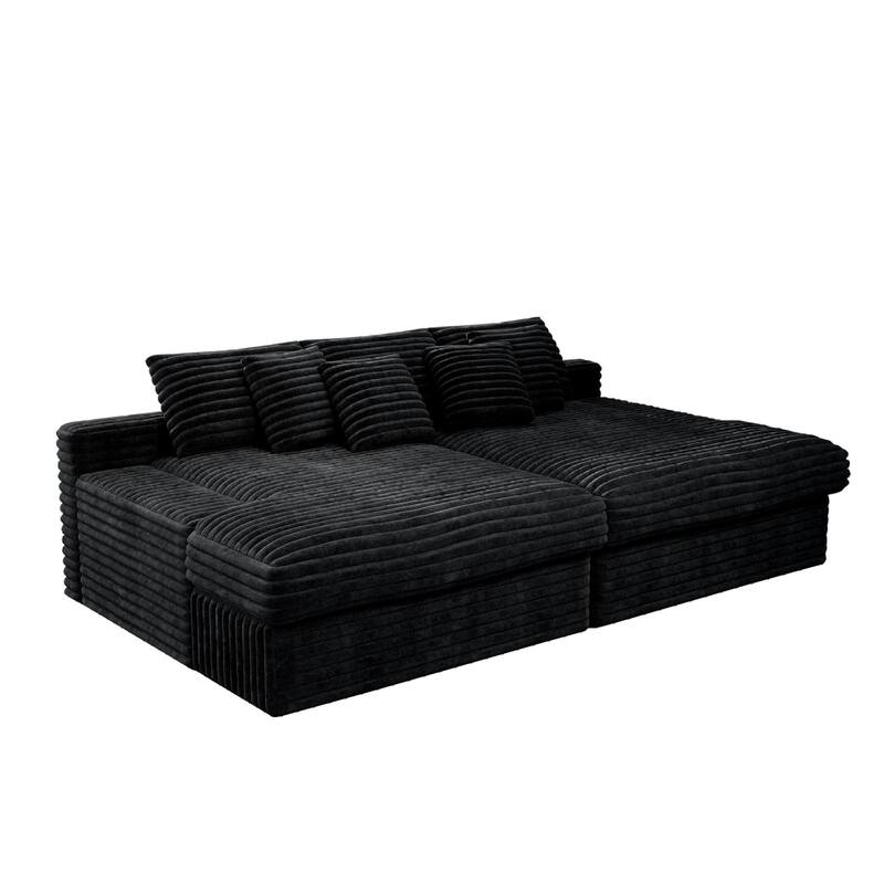 Roomfitters 118.1" Modular Sectional Sofa, 2-Piece Compressed Cloud Couch, No Assembly Required, Plush Corduroy, Black