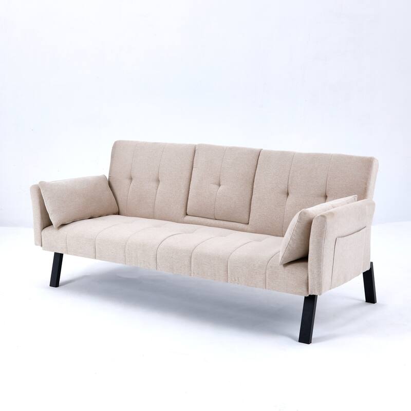 70-inch multi-functional cotton and linen sofa bed: foldable + cup holder + side storage