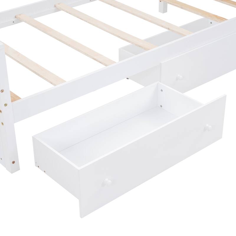 Space-Saving Twin Loft and Platform Bed with 7 Drawers and Full Guardrails in White