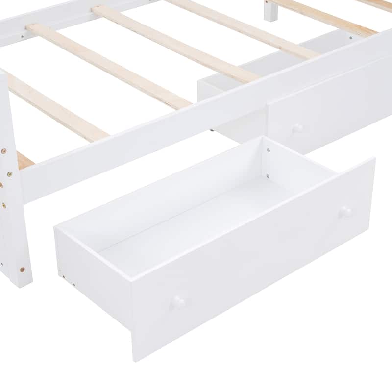 White Twin Size Solid Wood L-shaped Loft Bed with Drawers