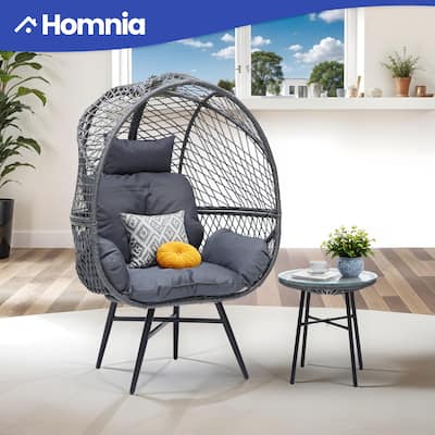 Wicker Egg Chair Set with Stand Comfortable Cushions and a Coffee Table
