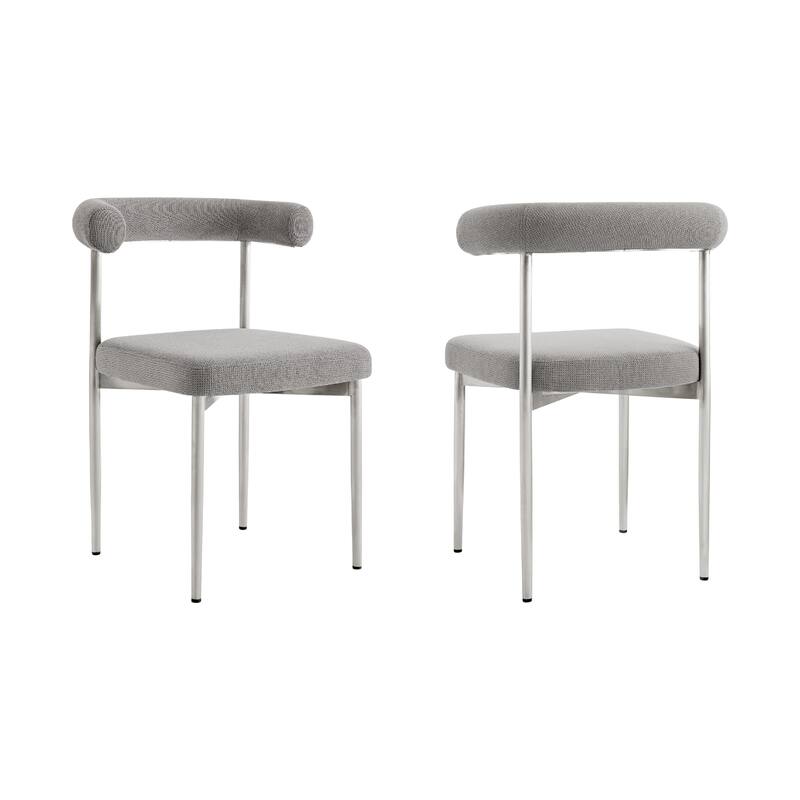 Shany Dining Chair Set of 2, Brushed Steel Curved Back, Gray Polyester