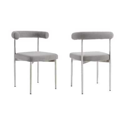 Shany Dining Chair Set of 2, Brushed Steel Curved Back, Gray Polyester